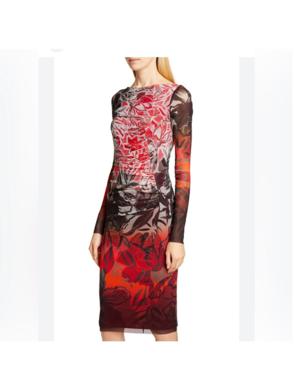 Fuzzi- Dégradé Floral Long Sleeve Ruched Dress -XS